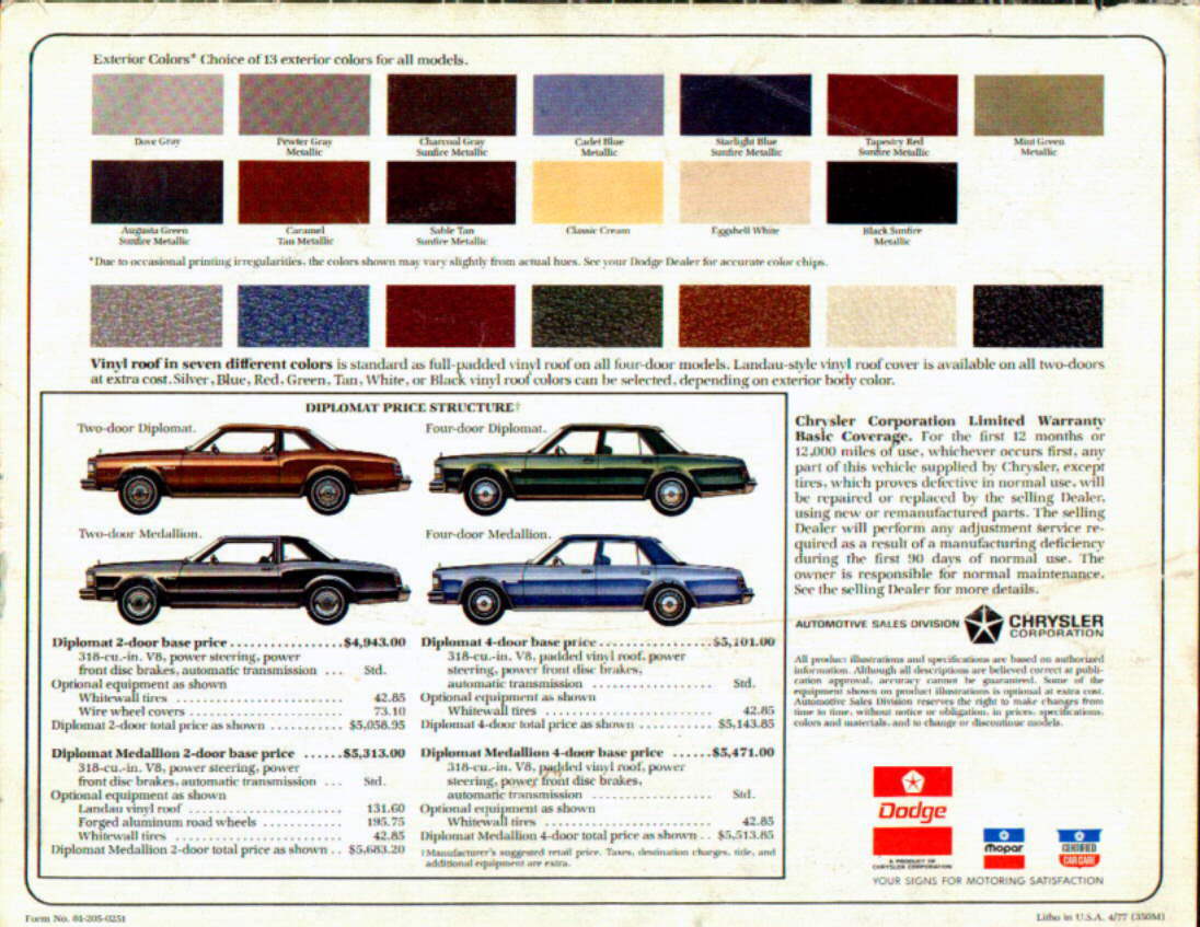 1978 Dodge Diplomat Brochure Page 12